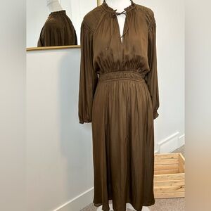 Women's Brown Long-Sleeve Midi Dress